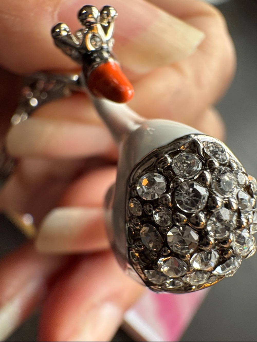 Coach White Swan Enamel Key Ring with Orange Beak and Crystal Accents - Picture 3 of 5